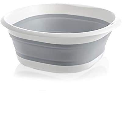 Collapsible Washing Up Bowl Round 5L Folding Wash Basin Multipurpose Portable Camping Hand Wash Basin 32cm Grey Foldable Washing Bowl Home Kitchen Space Saving Storage Container