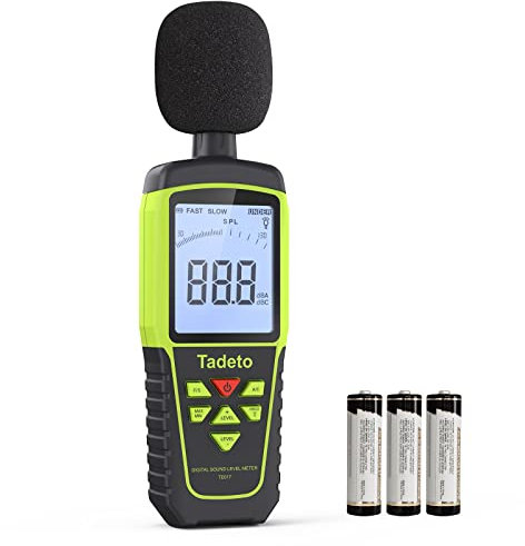 Dezibel Messgerät, Tadeto Schallpegelmesser Portable db Messgerät 30dB bis 130dB (5 Messbereich) Hintergrundbeleuchtung LCD-Display, MAX/MIN, akustische und visuelle Alarme, Data Hold, A/C-gewichtet