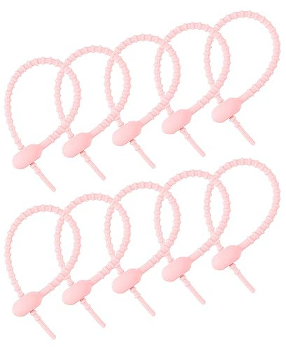 sourcing map Reusable Zip Ties, 6 Inch Silicone Ties Bag Clips, All-Purpose Silicone Ties, Cable Ties, Bread Tie, Household Twist Ties, Reusable Twist Ties (Light Pink Pack of 12)