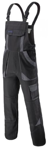 ART.MAS Black Cotton Bib and Brace Dungaree Mens Multi-Pocket Cargo Heavy Duty Work Overalls, Triple Stitched Cordura Reinforcing Stress Points Knee Pad Pockets