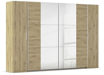 Rauch Möbel KRONACH, Dreh-Schweber, Farbe Eiche Artisan, Breite 311 cm | Schrank, Mehrzweckschrank, 8-türig, Spiegel, 4 Schubladen, Zubehör Basic, für Schlafzimmer, Kinderzimmer, Garderobe, Flur
