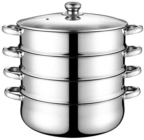Metal Steamer Steamer Cookware Stockpot Stainless Steel 4 Tier Steamer Pot Set with Glass Lid Steamer Saucepot Double Boiler Steaming Cookware Super Thick 28cm Steamer Pan Four Layer