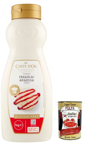 Italian Gourmet Carte Italian Gourmet Topping Fragola Sauce à dessert Fraise | Décoration douce au goût de frutta rossa, crémeuse et prête à l'emploi, poids net total 1 kg + pulpe gratuite 400 g
