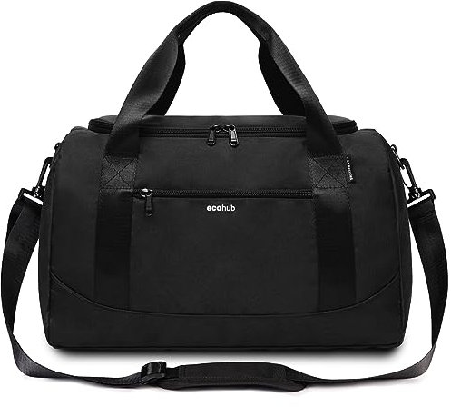 ECOHUB 20L Handgepäck Tasche, für Ryanair handgepäck 40x20x25, Faltbare Reisetasche Handgepäck Flugzeug, Wasserabweisend Sporttasche mit Schultergurt, Weekender Tasche Herren Damen(Schwarz)
