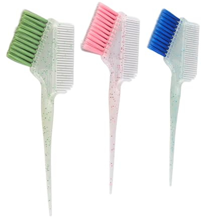 3 Pettini a Spazzola per Tinture per Capelli a Doppia Faccia, Setole Morbide in Nylon, Pennello Professionale per Evidenziare i Capelli del Salone con Manico Glitterato