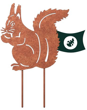 VERDOBA Eichhörnchen Gartendeko Stecker - Silberne Eichhörnchen Deko - Gartenstecker in Antikfinish - Gartendeko aus stabilem Eisen - Deko für Garten, Balkon & Terrasse