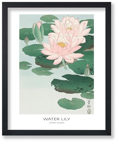 Poster Master Vintage Water Lily Poster - Retro Flower Print - Floral Art - Japanese Art - Gift for Men & Women - Aesthetic Wall Decor for Bedroom, Living Room or Flower Shop - 8x10 UNFRAMED Wall Art
