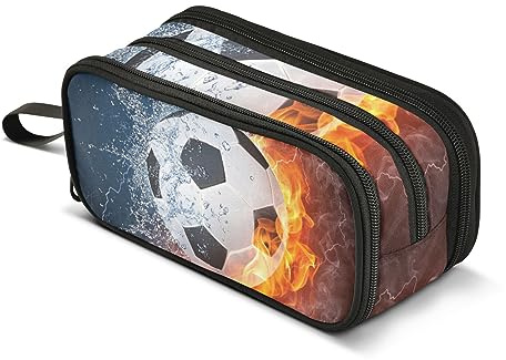 ISAOA Big Capacity Pencil Cases Water and Fire Football Pouch Bag Large Pen Bag Stationery Bag for Girls Boys Adults Student