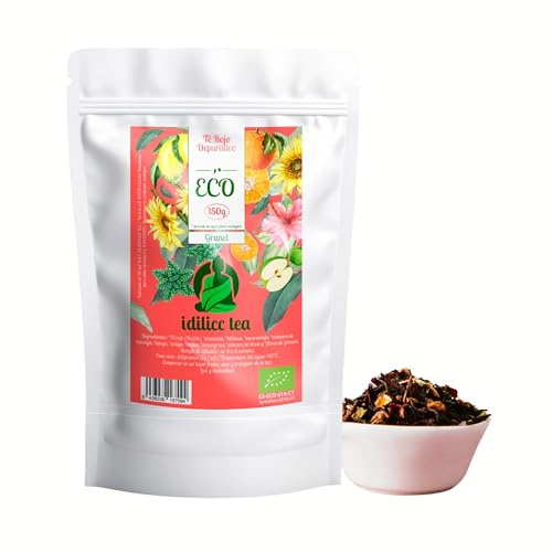 IDILICC TEA Te Rojo Pu-erh 100% Ecológico 150 Gr. Regula el Colesterol y Cuida la Línea. Infusion Natural Depurativa y Antioxidante. Infusiones a Granel. Infusiones Variadas