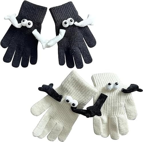 Hualabo Winter Warme Magnetische Handschuhe, Lustige Winterhandschuhe für Stricken, Warme Handschuhe für Frauen, Paar Handschuhe, Touchscreen Handschuhe, Warme Handschuhe für Frauen, schwarz/weiß, One