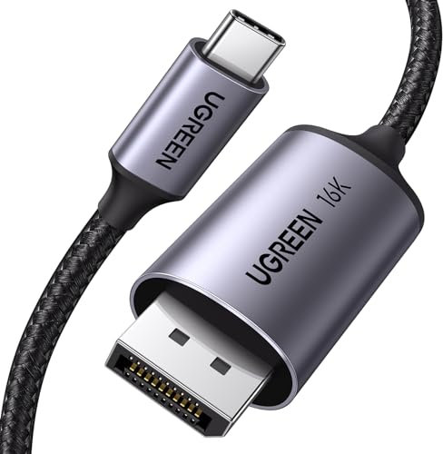 UGREEN USB C DisplayPort 2.1 Kabel 16K@30Hz 8K@120Hz 4K@240Hz 2K@240HZ, 40Gbps Thunderbolt 3/4 auf DP Kabel, HDR, UHBR10, Kompatibilität mit iPhone 17 Serie, Mac mini M4, Macbook Pro/Air, iPad Pro(2M)