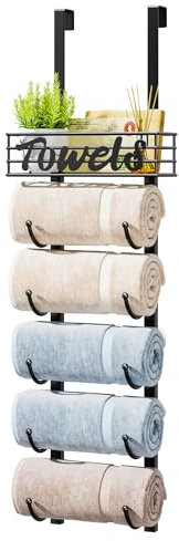 HapiRm Over Door Towel Rack - Towel Storage Rack Wall Mounted with Metal Shelf Basket, 6-Tier Over Door Towel Rail & Bathroom Storage Organiser Towel Holder for Small Bathroom, Camper, Rv