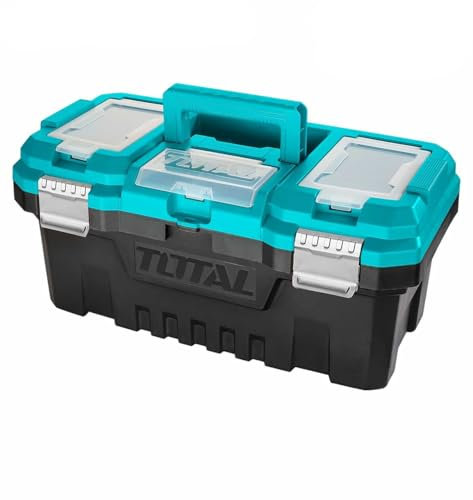 TOTAL - Boîte à Outils | Dimensions 508 x 296 x 261 mm | Plastique | Bleu | Avec Fermeture Métallique | Avec 2 Compartiments de Rangement | Avec Plateau Séparé en Plastique