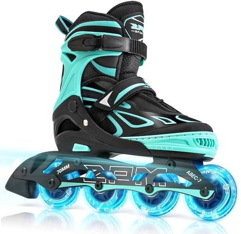 2PM SPORTS Verstellbar Inliner für Kinder Mädchen Jungen, Inline Skates Rollschuhe für Damen Herren Größe 30-33 34-37 38-41 42-44 (Green M)