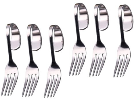 OUNONA 6-Piece Set Small Dessert Forks Curved Handle Salad Forks for Cake Dessert