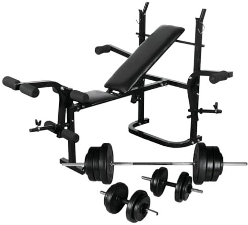 Home Outdoor SonstigesHantelbank mit Hantelablage, Langhantel und Kurzhantel-Set, 60,5 kg