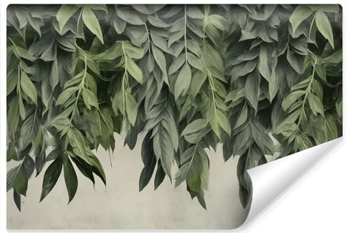 Muralo - Fototapete 3d Effekt - Selbstklebende Tapete 3d - Tapeten für Wohnzimmer Schlafzimmer - Fototapete selbstklebend - Blätter Beton-Optik Motiv - Br.416cm x Hö.290cm