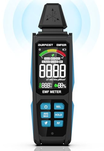 DURFICST EMF Messgeräte, Wiederaufladbarer Strahlungsdetektor für EF/RF/MF | 5-in-1 Digitaler Elektromagnetische Felder für WiFi-Signale Sowie 5G, Mobilfunkmasten, Smart Meter, WiFi, Bluetooth