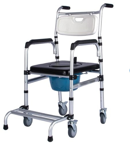 Chaise percée de chevet réglable en hauteur avec roulettes pour personnes âgées et handicapées Fauteuil roulant pour toilettes et douche