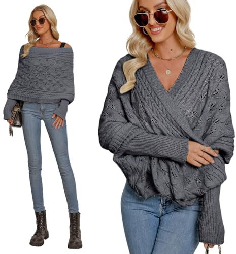 Huamengyuan Pullover Schal mit Ärmeln für Frauen Gestrickter Zopfmusterschal Gestrickter Zopfmuster-Umhang Multifunktionaler Schal Pullover mit Ärmel Unisex Lange Wraps Schals Mode Winterschal Damen