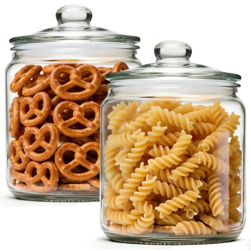 MASTERTOP Biscuit Jars,Set of 2 Glass Storage Jar with Airtight Lid,3.9L Cookie Jar Sweet Jars,Kitchen Container Jars for Coffee,Sugar, Cereal, Flour,Pasta, Oats, Blueberries