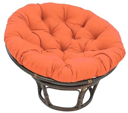 Rattan-Drehsessel mit gepolsterter Sitzfläche, 100 cm Durchmesser, Gartenmöbel, Stuhl, mit orangefarbenem Blumen-Design