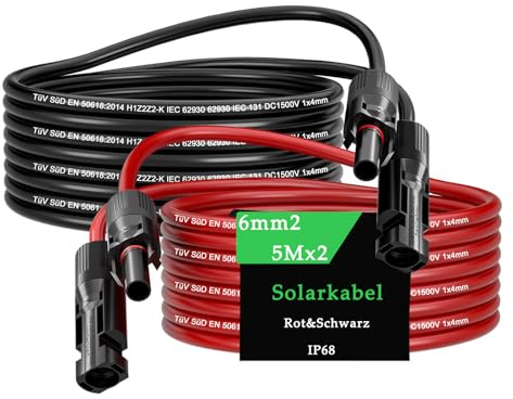 MXRPV Solarkabel 4mm²/6mm²,Solarkabel Verlängerung 2/3/5/10/15M,Tool-Free Solarverlängerungskabel, PV Kabel(6mm²5m)