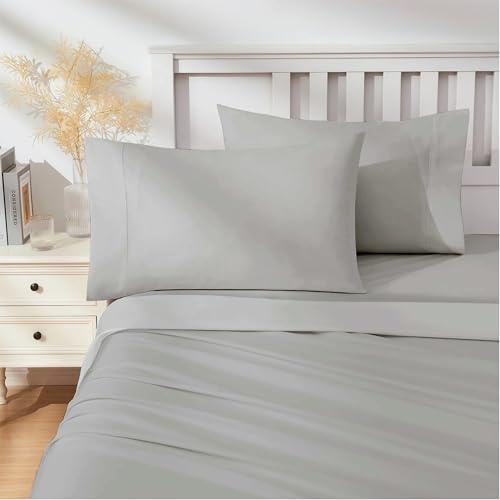 Maple Threads Microfibre Fitted Sheet/Pillowcase, Super Soft 100% Polyester Bedding, Available in Single Double King Sizes, Easy Care (Grey, Single) (Pillowcase pair sold separately)