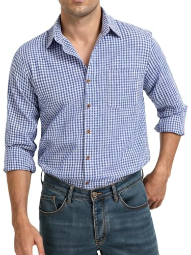 Chemisier Carreaux Coton Homme Chemise Bûcheron Western Veste à Carreaux en Flanelle T Shirt Manches Longues Casual Décontractée Classique Retro Ecossaise Gilet Blouse S-XXXL