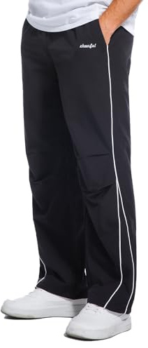 HAWILAND Tracksuit Bottoms Men Sweatpants Wide Leg Baggy Uncuffed Joggers Gym Elasticated Waist Running Trousers Y2K Black