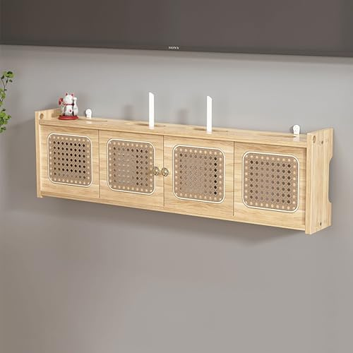 Estante de router de madera y ratán para pared, caja de almacenamiento router WiFi, armario para oficina y hogar, ocultador WiFi fácil de instalar, decoración para casa y oficina(Brown,L80cm/31.5in)