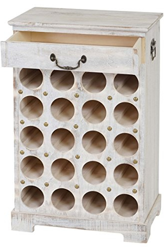 Berlinlodge Weinregal mit Schublade Flaschenregal 20 Flaschen HxBxT 76x48x31cm Shabby-Look, Vintage Weiß Küche Esszimmer Keller Wohnzimmer Flur Büro Deko rustikal Weinschrank Weinständer
