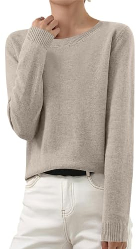 Strickpullover Damen Langarm Rundhals Strickpulli Herbst Winter Übergangspullover Einfarbig Elegant Strickpullover Dünne Winterpullover für Frauen Casual Mode Sweatshirt Stretch Warme Pullover