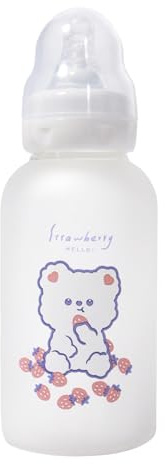 Babyflasche für Erwachsene Glas flasche Schutzkappe niedliches Gedruckt Fütterung BPA-frei sauger Silikon 300ml im Set Strohhalmbecher Straw-Delicious Strawberry