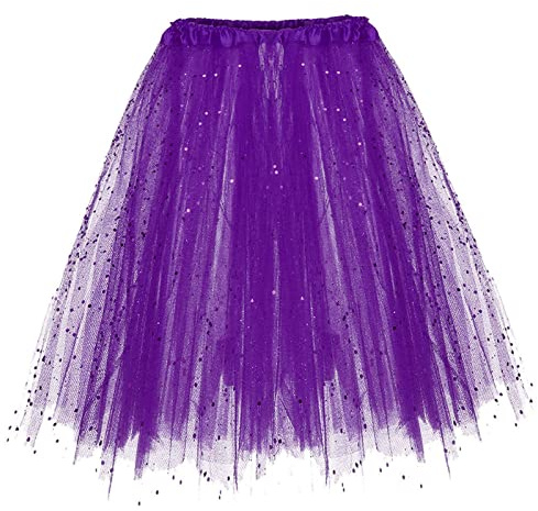 Générique Tutu Femme, Tutu, Jupe Tulle Violet Femme | Short Paillette Deguisement Princesse Adulte 3 Couches Soirée Grande Taille Ballerines Skirt Fille Rétro Année 80 Dance Carnaval Festivals