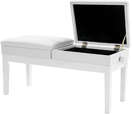 HIKUUER Doppelsitzer Pianobank Groß Klavierbank mit Aufbewahrungsbox und PU-Sitzfläche Sitzflächen unabhängig höhenverstellbar bis 200kg Belastbar (Weiß)