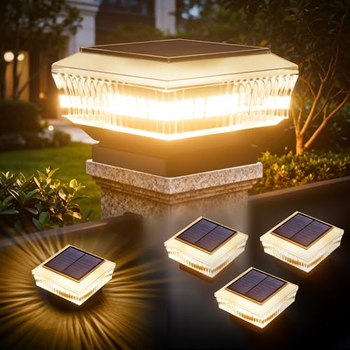 Quntis sol post ljus 4 pack, ip65 vattentätt staket post cap ljus med 3 färglägen, sol lampa stolpar för däck uteplats trädgård bakgård veranda väg