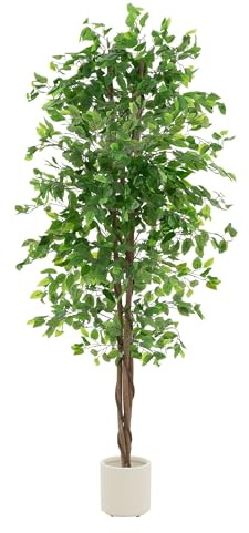 ML Design - Pianta artificiale Ficus, 210 cm, piante artificiali grandi come vere, finte da interno con tronco in legno naturale in vaso, piante decorative in plastica, per interni ed esterni, facile