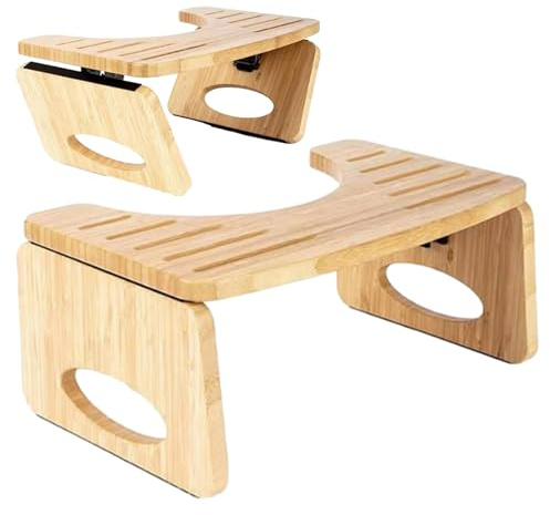 Sgabello da WC in legno naturale, supporto pieghevole per il bagno per adulti, portatile, squat assist, con chiusure in metallo, comodo aiuto per il movimento intestinale per un posizionamento sano