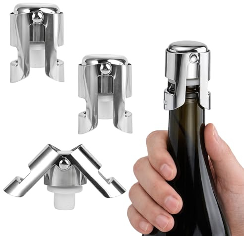 3-Stück Edelstahl Sektflaschenverschluss Set für Champagner | Prosecco Flaschen, Dichteschloss Anti-Leck, Verschluss für Sektflaschen, Sektverschlusskappe für Weinkorken Erhaltung