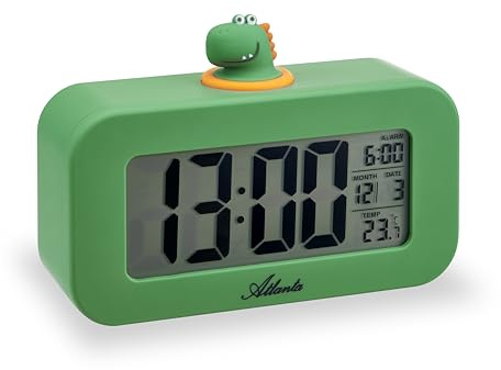 Atlanta Digitalwecker LCD mit Tier-Motiven, Melodien, automatisches Nachtlicht, Snooze-Funktion - 2169/6 (Grün)