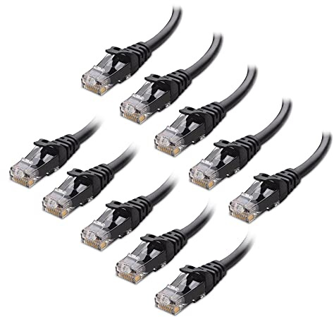 Cable Matters 10-Pack 10Gbps Snagless Cat 6 Ethernet Cable, 1.5m, Black | 24 AWG Bare Copper, Gold-Plated RJ45 Contacts, 550MHz, PoE++, Cat6 LAN Cable for Routers, Switches and PCs