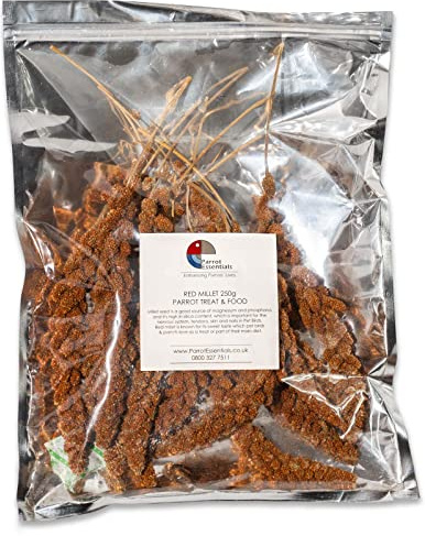 Parrot Essentials Red Millet Spray Bird Food (250g) – Healthy Parrot Food, Natural Bird Treats, Millet for Budgies, Cockatiel Treats, Conure, Lovebird, Parakeets and Budgies Food