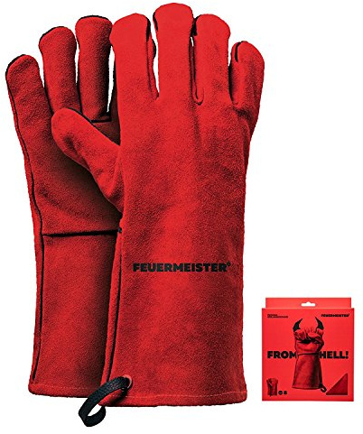 Feuermeister Premium BBQ Grillhandschuhe Gr. 8 in der Farbe Rot aus Rindspaltleder, Länge: 33cm, 50173613B