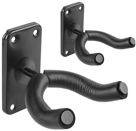 Flexzion Guitar Hanger, Wall Mount Bracket Hook Holder Display Rack Hook w/Foam Covered Yoke Fork for Electric Acoustic Guitar Mandolin Banjo Bass Musical Instrument Home Studio (2 Pack)
