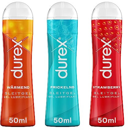 Durex Play Gleitgel Vielseitige Mixpackung für Frauen & Männer - Set mit Gleitmittel auf Wasserbasis für Sex & kondomegeeignet (3 x 50 ml)