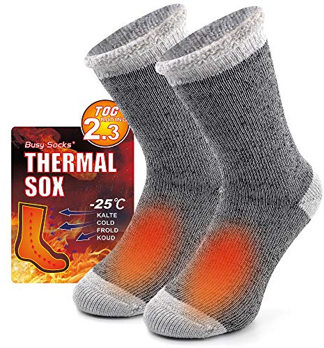 Busy Socks Winter Warm Thermal Socks for Men Women Extra Thick Insulated Heated Crew Boot Socks for Extreme Cold Weather, Large, 1 Pair Light Grey