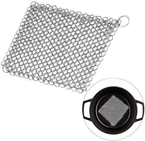 MEEQIAO Gusseisenreiniger, Edelstahl Kettenschrubber für Bratpfannen, Grill Pfanne Niederländische Öfen Wäscher Dutch Oven oder Woks und mehr (10 * 10cm)