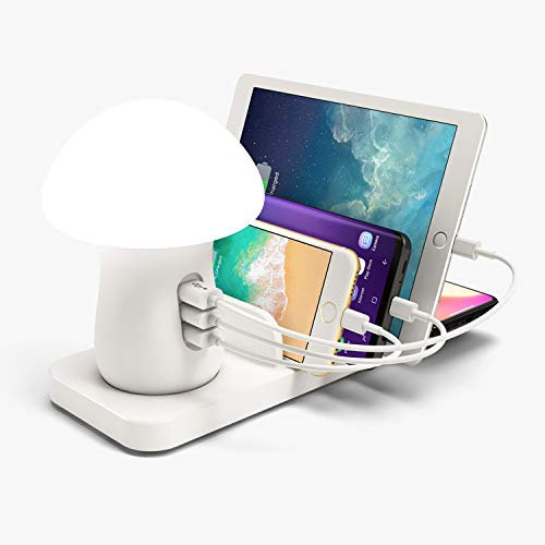 Wanym Lámpara de Mesa USB Recargable 3 Puertos 9V 2A Carga rápida Smart USB QC3.0 Cargador Gadget Station Adaptador Lámpara de Escritorio de Seta LED Carga Rápida Lámpara de Seta Creativa,Rosado
