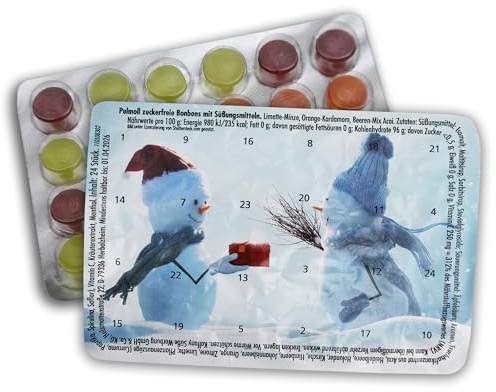 Kleinster Adventskalender der Welt - Schneemann mit Geschenk - Pulmoll - Bei Kauf von 3 Kalendern gibt's den 4. gratis